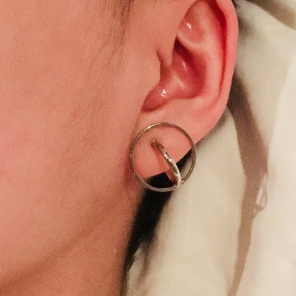 saturn double hoop earrings, silver - Picture 2 of 4